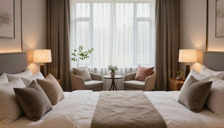 Une chambre parentale cocooning élégante avec une décoration esprit hôtel chic.