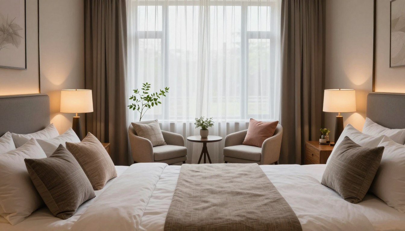 Une chambre parentale cocooning élégante avec une décoration esprit hôtel chic.