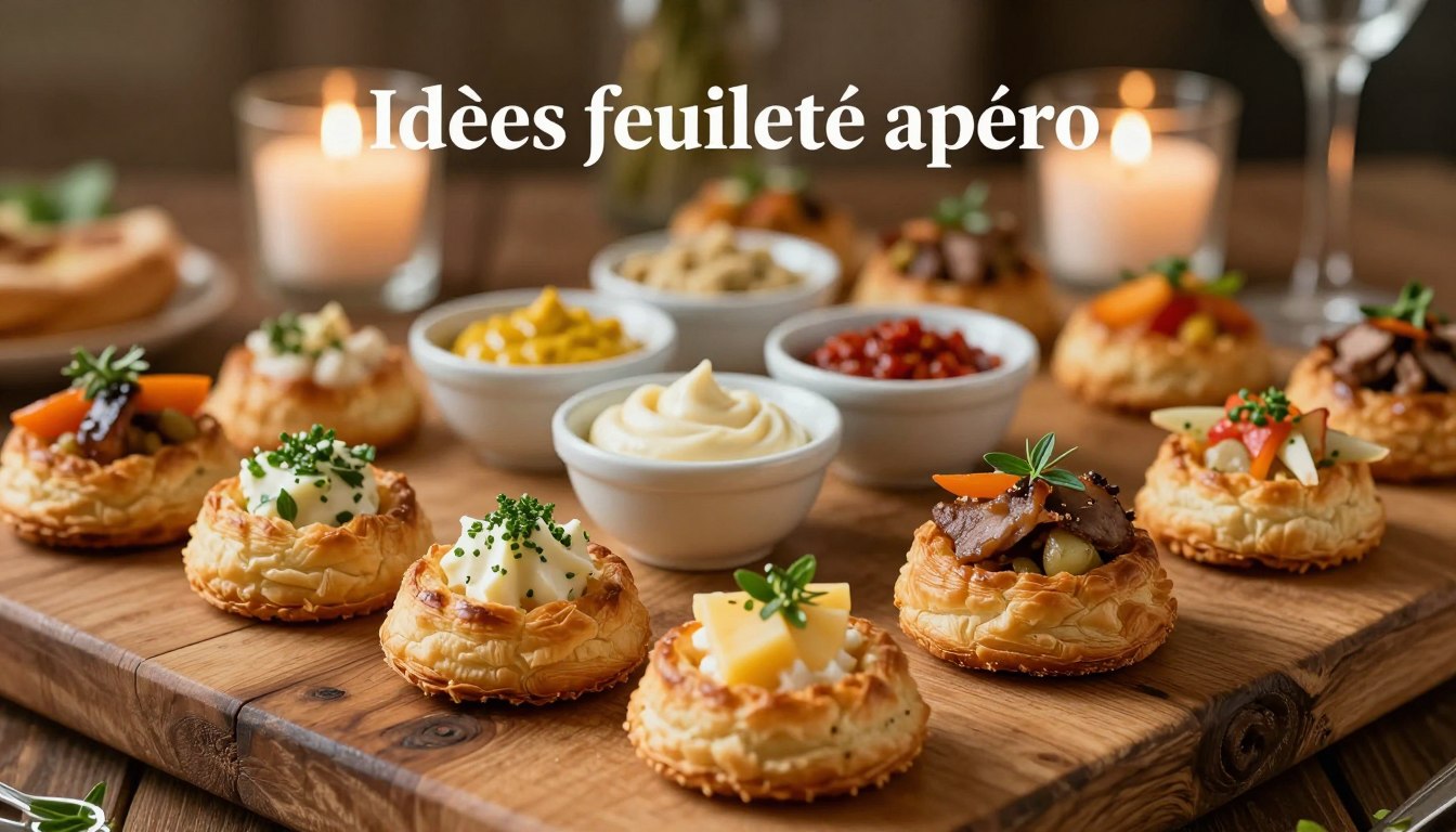 Feuilleté apéro chic et facile disposé sur une planche en bois pour un apéritif dînatoire réussi.
