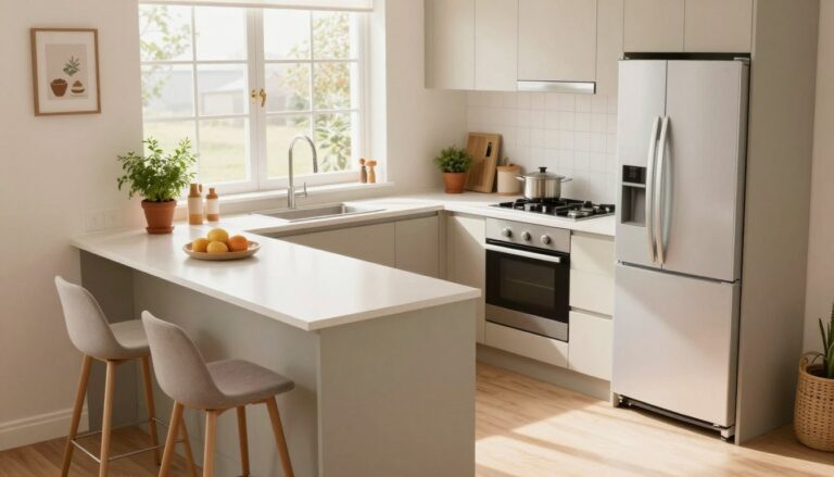 Idée d'aménagement petite cuisine moderne et blanche pour optimiser l'espace