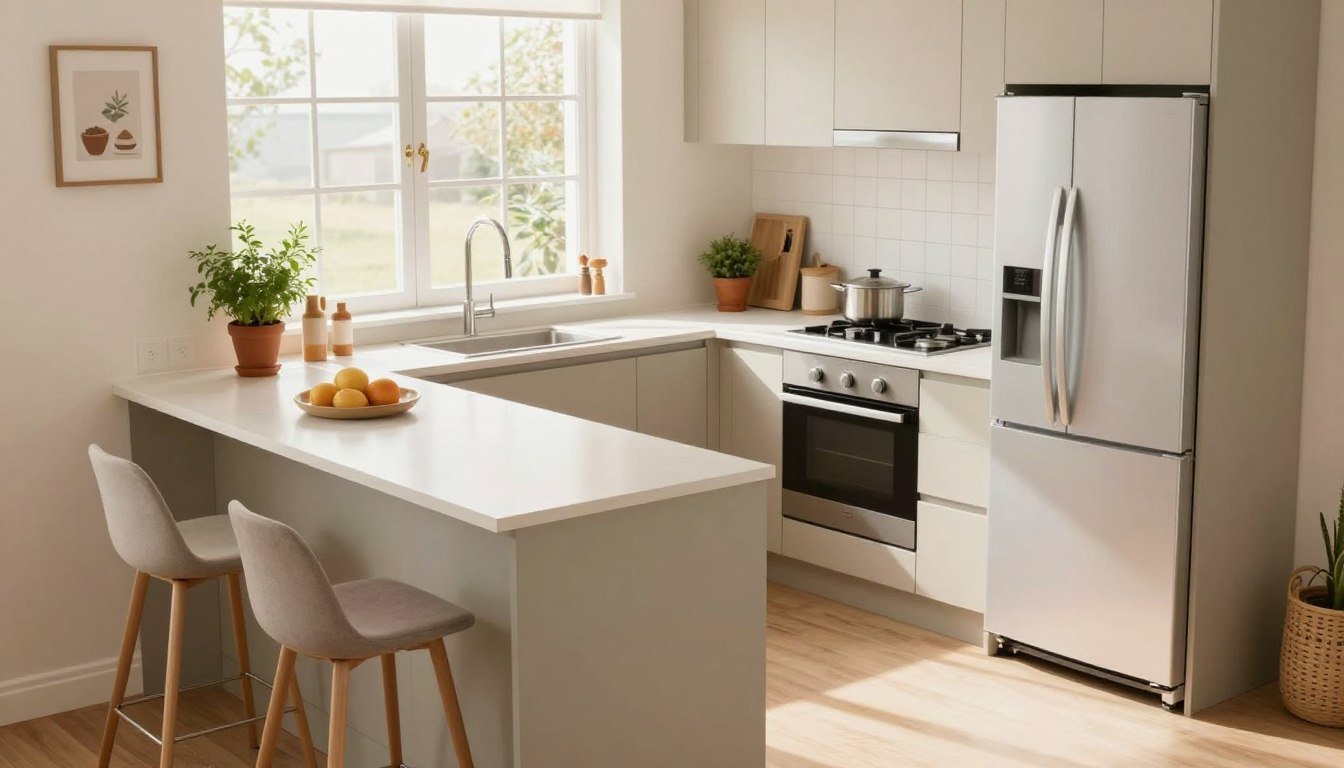 Idée d'aménagement petite cuisine moderne et blanche pour optimiser l'espace