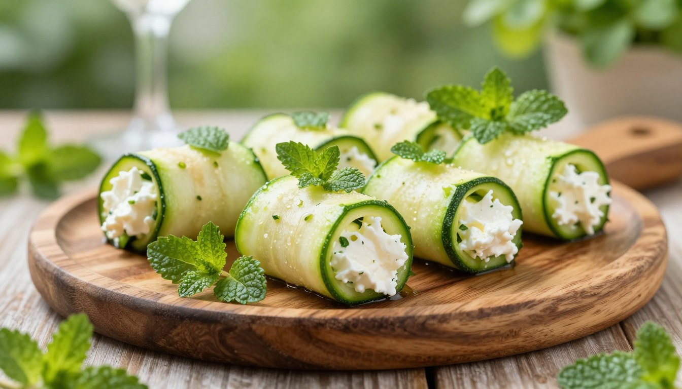 Des roulés de courgettes frais au fromage pour un apéro chic d'été léger.