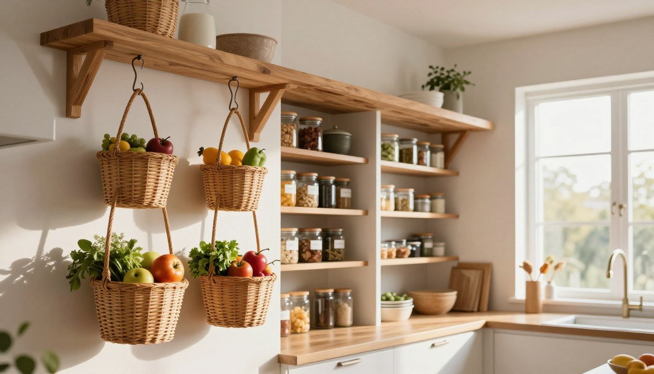 Idée de rangement cuisine astucieux et organisation des placards avec des paniers