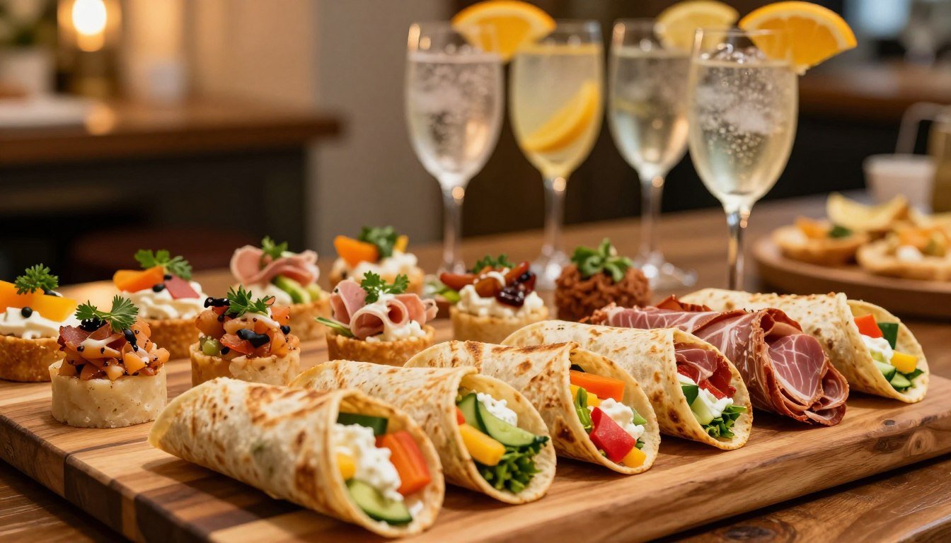 Un buffet d'apéritif dînatoire de dernière minute avec des wraps et des bouchées faciles